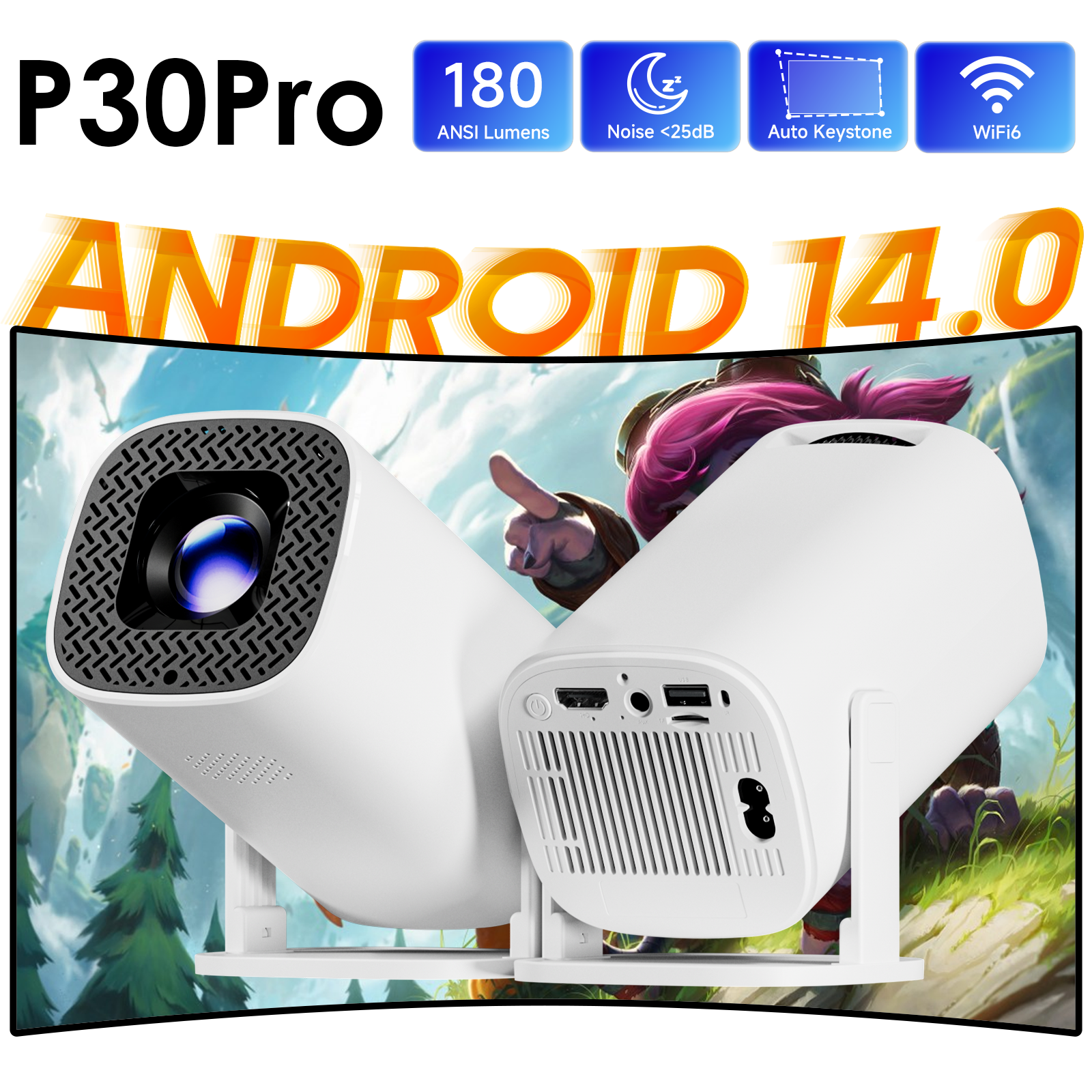 Home Cinema Compact - HONGTOP P30PRO Mini proiettore intelligente Android