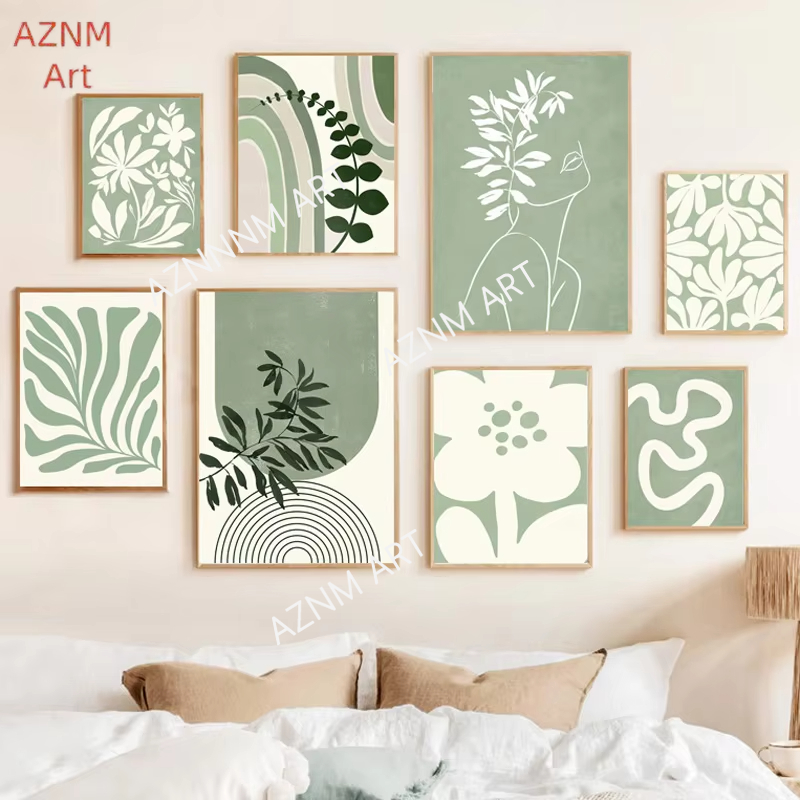 Home Cinema Wall Art - 1PC Bohemia Green Lines Arcobaleno Foglia